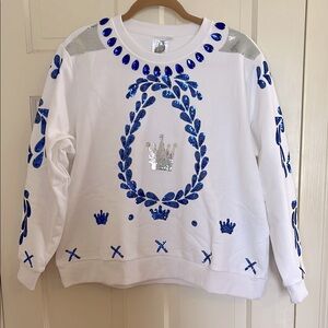 Queen of Sparkles White and Blue Tequila Sweatshirt ~ Size Medium